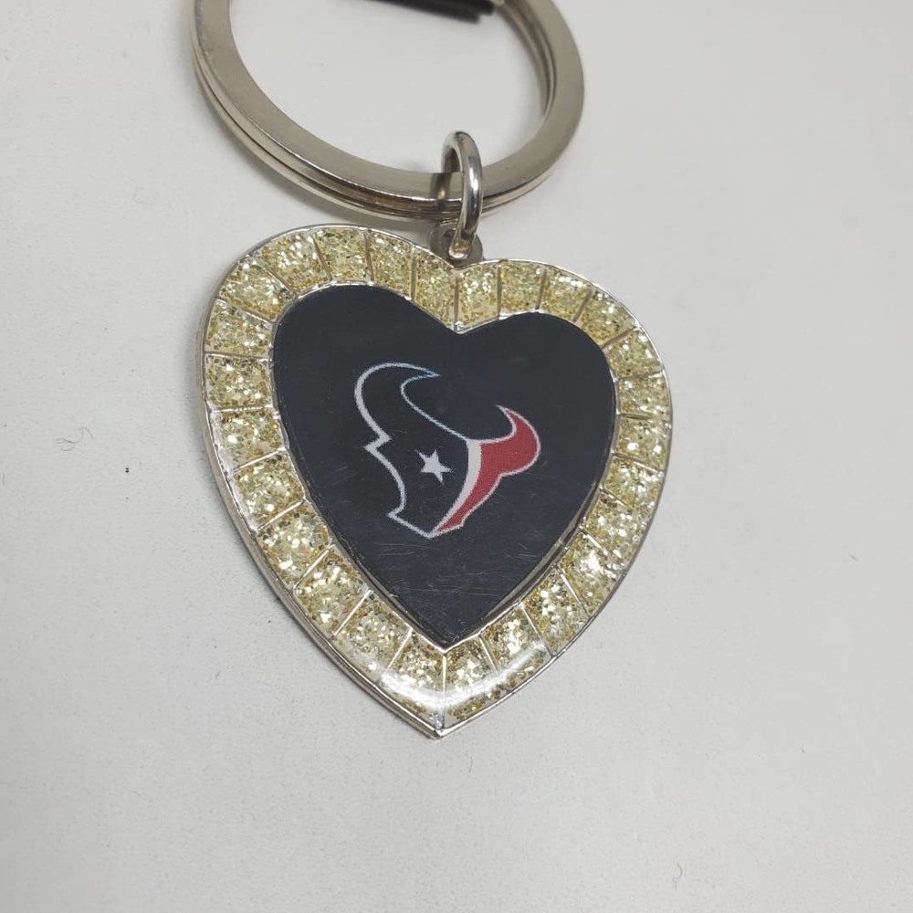 Rico Industries NFL Metal Rhinestone Heart Keychain - Houston Texans